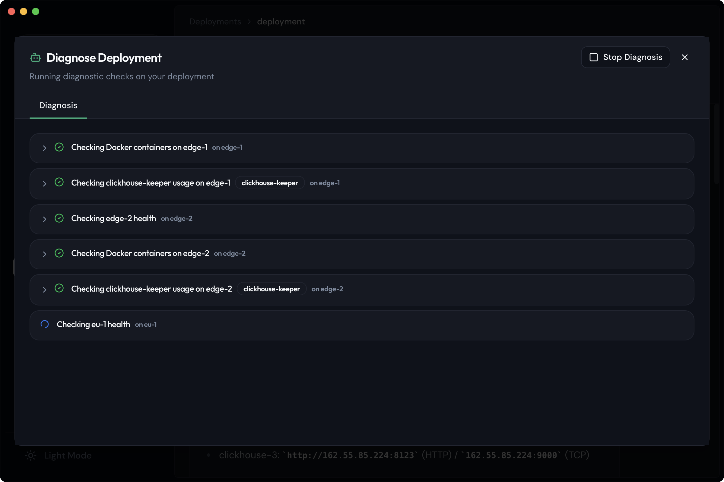 Real-time AI analysis progress with log collection and health checks